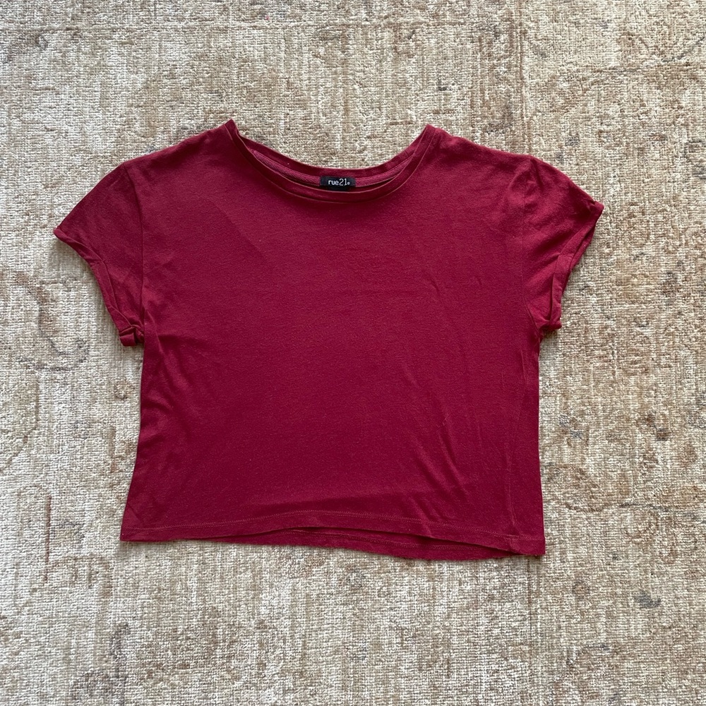 Cropped Burgundy Red T-Shirt, size small.